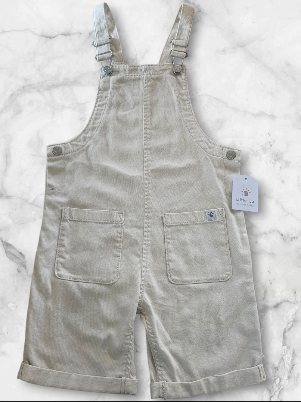 NWT Little Co Lauren Conrad Girls 8 Organic Cotton Beige Shortall Overalls